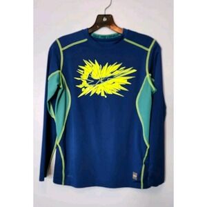 Nike Pro Combat Shirt Dri Fit YOUTH L‎ Long Sleeve Blue Yellow Logo Swoosh Large